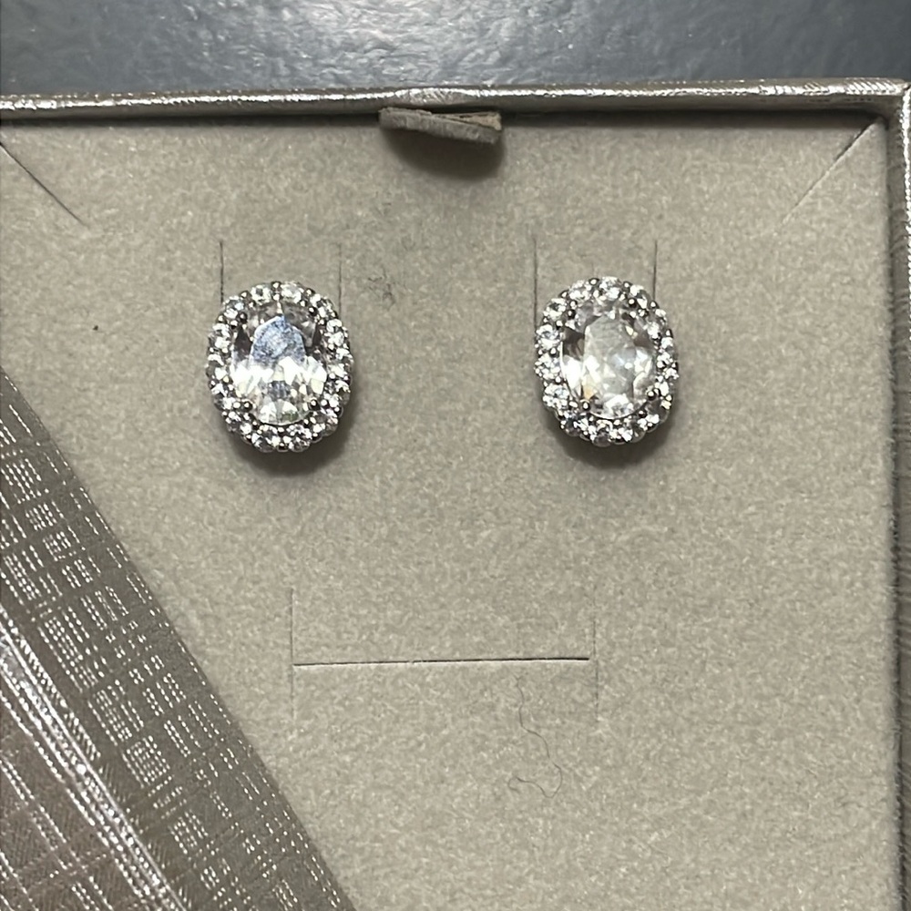 Classic Oval Halo Clear Crystal Stud Earrings - Women Jewelry Earrings